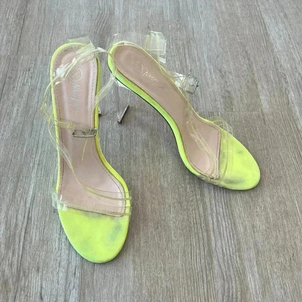 Womens Nasty Gal Neon Green Clear Heels - 7